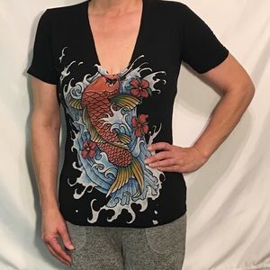 Koi Fish V Neck Tee